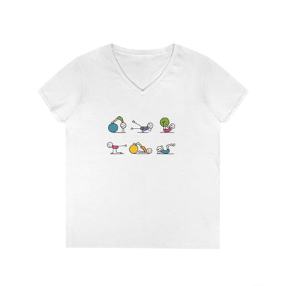 Ladies V-Neck T-Shirt, Fit Fun Pilates Figure Womens T-Shirt, Cute Workout Tee, Funny Yoga Gym Top for Women