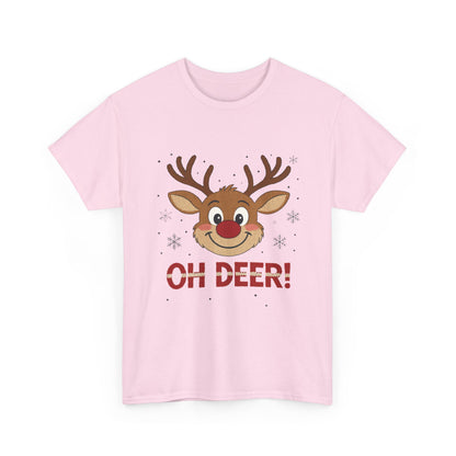 Women's Oh Deer Christmas T-Shirt, Cute Reindeer Holiday Graphic Tee, Women's Heavy Cotton Tee