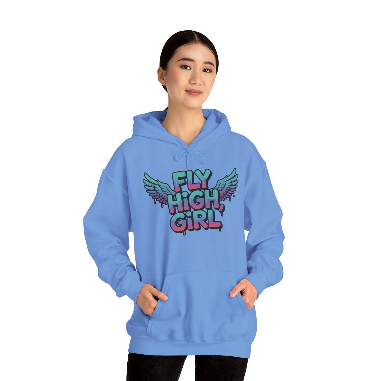 Women's Hoodie Fly High Girl, Angel Wings Graffiti Drip Graphic Pullover, Streetwear Hoodie