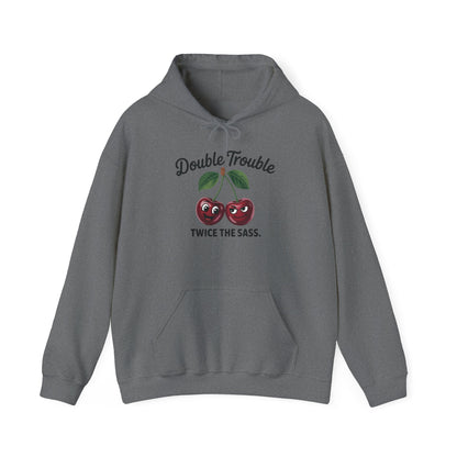 Double Trouble Cherry Hoodie, Cute Funny Womens Hooded Sweatshirt, Twice The Sass Fruit Graphic Pullover, Sassy Cherry Hooded Top