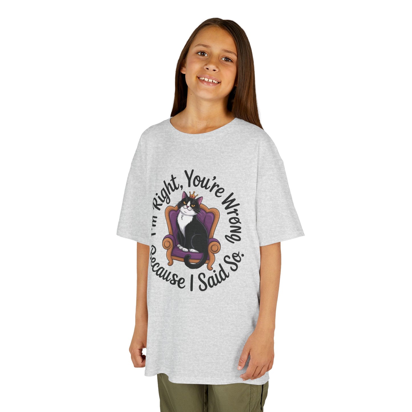 Girls Funny Sassy Cat T-Shirt - I'm Right You're Wrong, Cute Gift for Cat Lovers, Humor Tee for Teens, Birthday Gift,Tee for Confident Teens