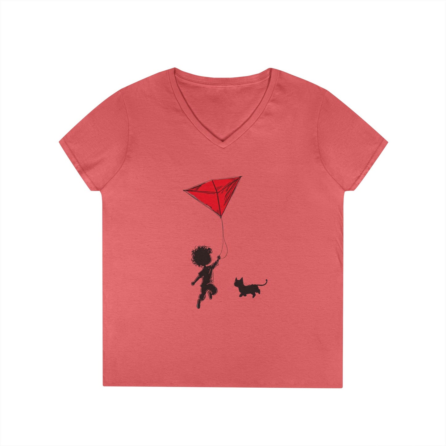 Cat Lover Girls' V-Neck T-Shirt, Gift for Birthday, Cat Lover T-Shirt, Cat Mom Gift, Gift for Kids and Animal Lovers