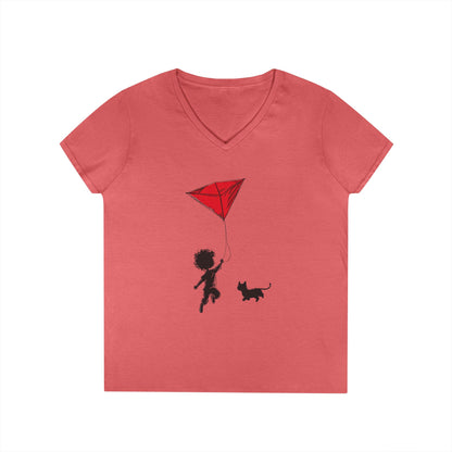 Cat Lover Girls' V-Neck T-Shirt, Gift for Birthday, Cat Lover T-Shirt, Cat Mom Gift, Gift for Kids and Animal Lovers