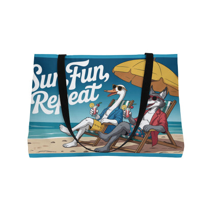 Funny Animal Beach Weekender Tote Bag, Weekender Bag with Cool Cartoon Duck and Wolf, Oversized Travel Beach Bag, Summer Essentials