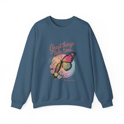 Inspirational Butterfly Sweatshirt - Great Things Take Time, Cozy Unisex Crewneck, Perfect Gift for Nature Lovers, Relaxed Style, [...]