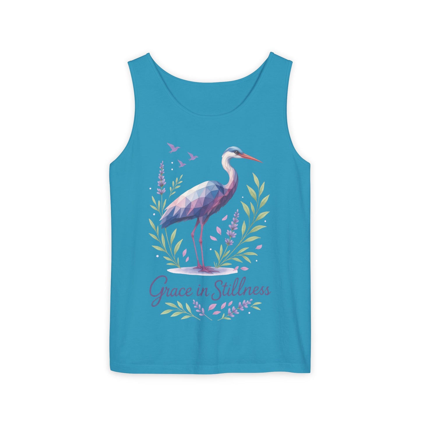 Polygonal Heron Graphic Tank, Womens Artistic Bird Summer Top, Geometric Crane, Bird Lovers Gift, Yoga Shirt, Fitness Apparel, Casual Wear