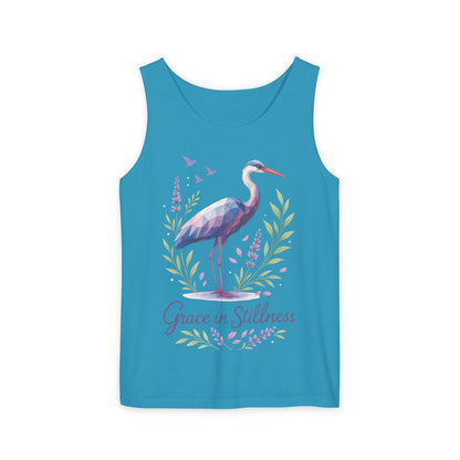 Polygonal Heron Graphic Tank, Womens Artistic Bird Summer Top, Geometric Crane, Bird Lovers Gift, Yoga Shirt, Fitness Apparel, Casual Wear