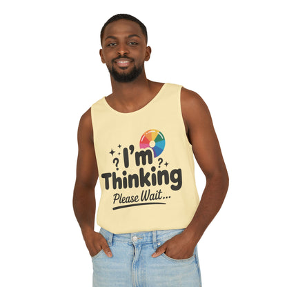 Funny - Im Thinking Please Wait - Mens Tank Top, Cute Geeky Gift for Introverts, Programmers, Designers, Fun Humor Shirt, Gift for Adults