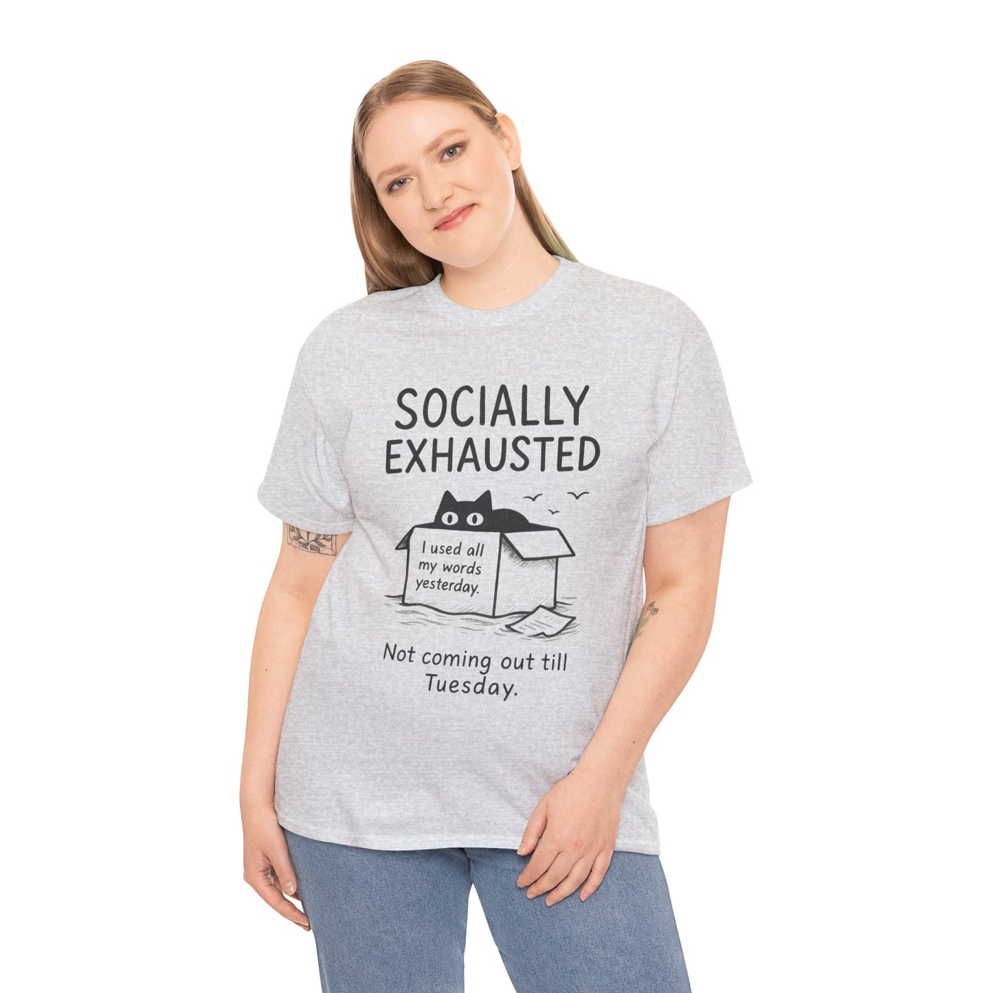 Socially Exhausted Tee, Perfect for Introverts, Gift for Shy Friends, Anxiety Relief Shirt, Funny Quote T-Shirt, Cat Lover Gift
