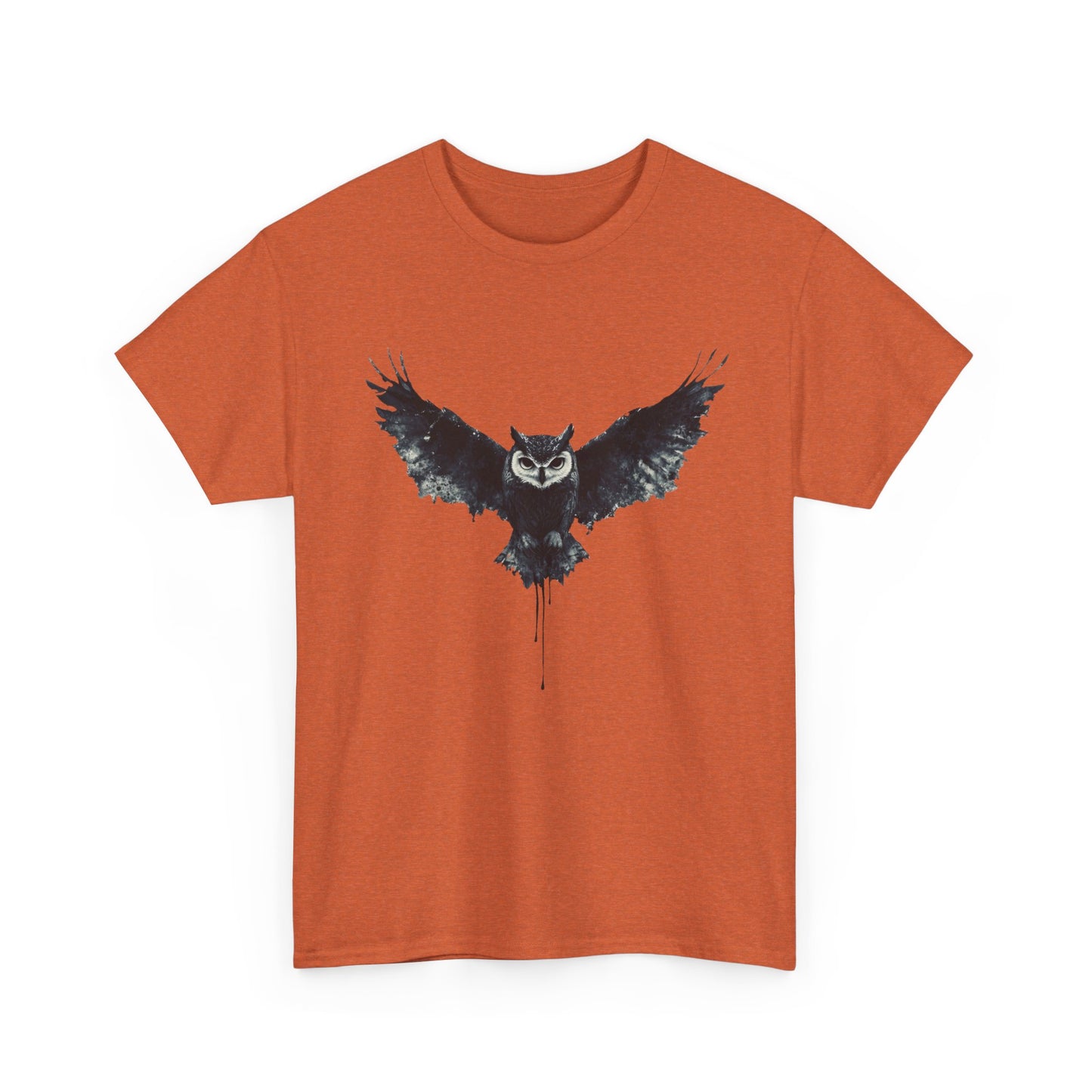 Cool Owl Graphic Unisex Heavy Cotton Tee, Flying Owl Ink Art T-Shirt, Nature Lover Gift, Animal Print Tee, Gothic Bird Graphic Tee