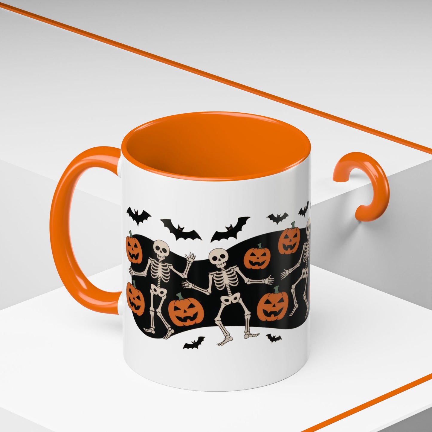 Dancing Skeletons Halloween Mug, Funny Spooky Pumpkin Coffee Cup, Cute Skeleton Dance Mug, Festive Fall Gift, Accent Coffee Mug (11, 15oz)