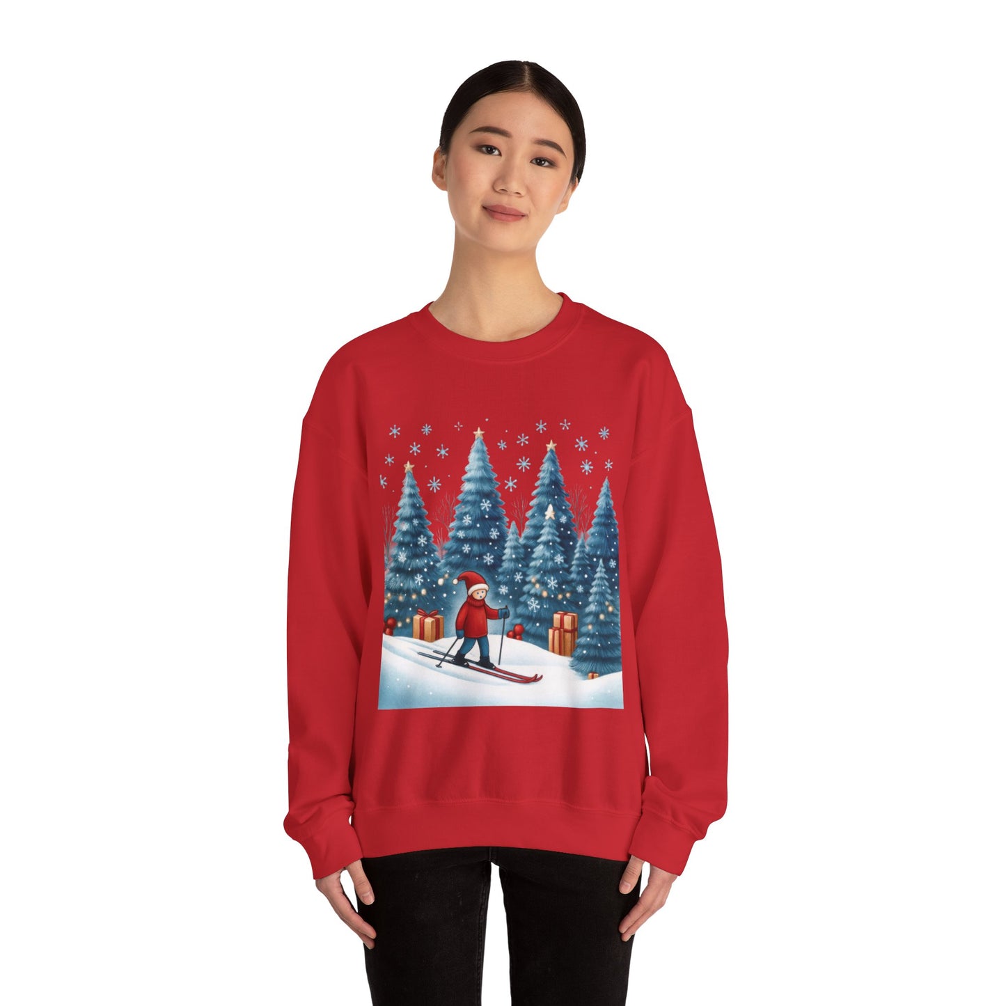 Womens Christmas Skiing Sweatshirt, Cozy Winter Holiday Pullover, Women's Heavy Blend™ Crewneck Sweatshirt