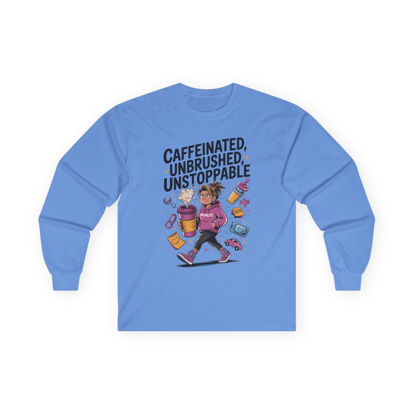 Caffeinated Mom Long Sleeve, Mother's Day Gift,New Mother Tired Mother Gift, Coffee Lover Gift, Coffee Addict Mom Long Sleeve Tee
