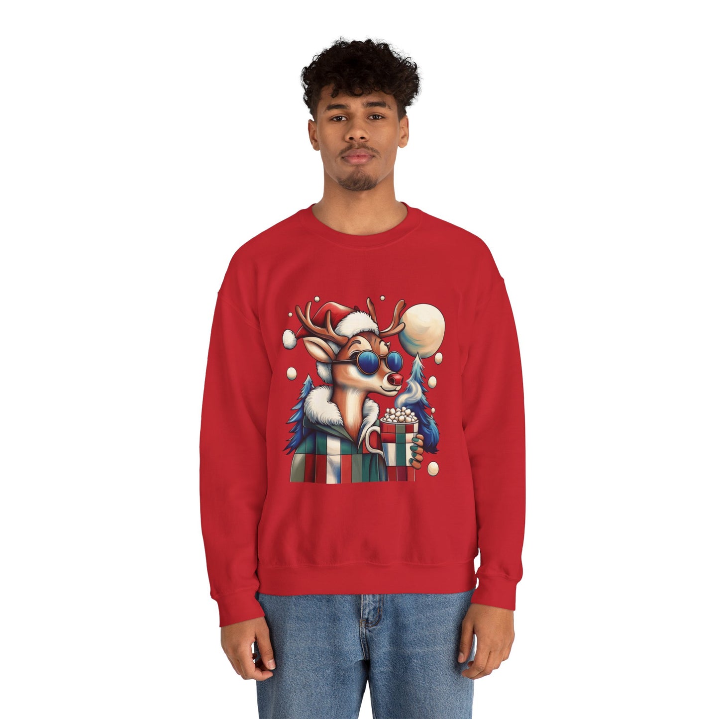 Cool Reindeer Christmas Sweatshirt, Funny Holiday Pullover for Men, Men's Heavy Blend™ Crewneck Sweatshirt