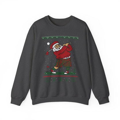 Golfing Santa Christmas Sweatshirt, Funny Golf Lover Holiday Jumper, Ugly Christmas Golf Sweater for Men