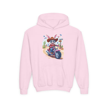 Easter Biker Bunny Youth Hoodie - Fun Spring Sweatshirt for Kids with Cute Motorcycle Bunny, Perfect for Easter & Holiday Gifting