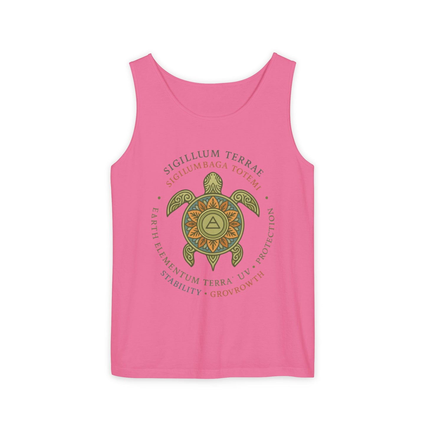 Earth Totem Turtle Womens Tank, Sigillum Terrae Symbol, Elemental Growth Tee, Nature-Inspired Tank Top with Protective Symbol, , Beachwear