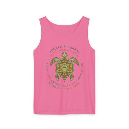 Earth Totem Turtle Womens Tank, Sigillum Terrae Symbol, Elemental Growth Tee, Nature-Inspired Tank Top with Protective Symbol, , Beachwear
