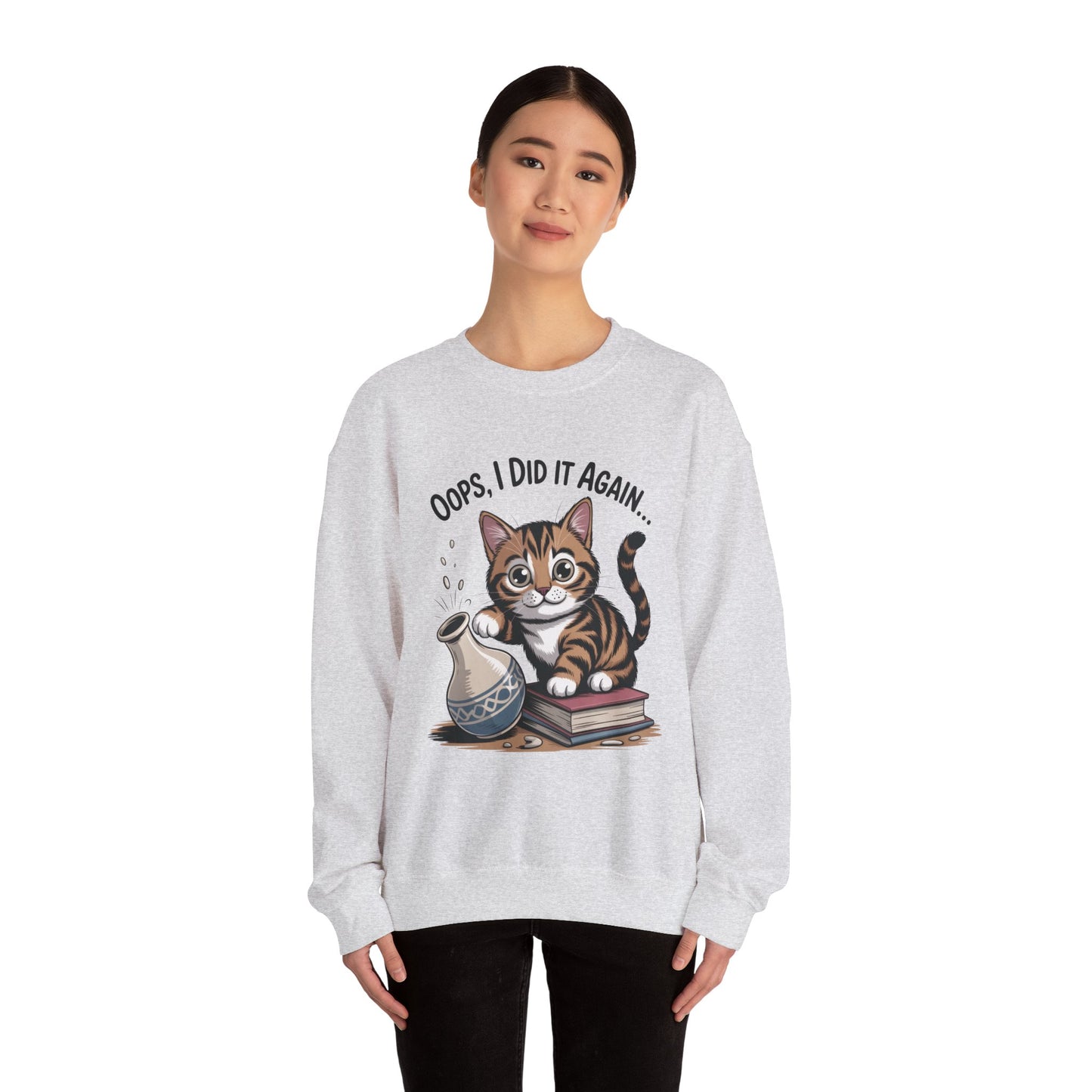 Cute Cat Oops! I Did It Again Sweatshirt, Funny Pet Lover Gift, Cozy Crewneck for Cat Moms, Purrfect for Birthdays, Casual Wear