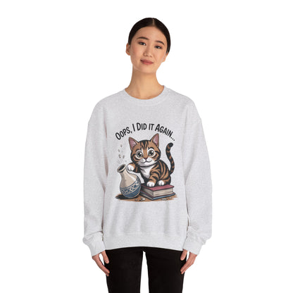Cute Cat Oops! I Did It Again Sweatshirt, Funny Pet Lover Gift, Cozy Crewneck for Cat Moms, Purrfect for Birthdays, Casual Wear