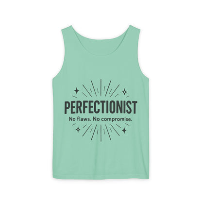 Mens Perfectionist Tank Top, No Flaws No Compromise, Minimal Bold Graphic Tee, Gift for OCD, Clean Freak, or Detail-Oriented Men