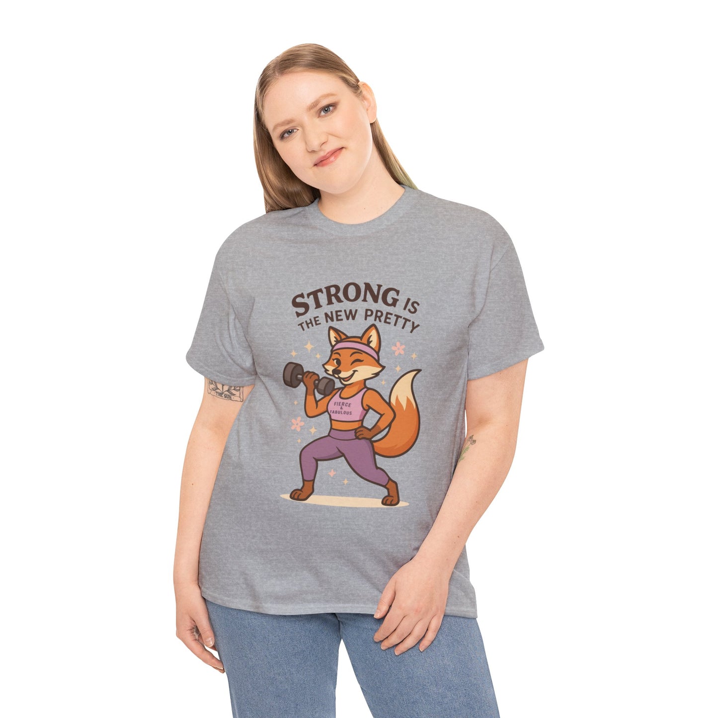 Strong is the New Pretty Tee, Inspirational T-Shirt, Fitness Apparel, Gift for Her, Motivational Top, Cute Fox Design, Womens Gym T-Shirt