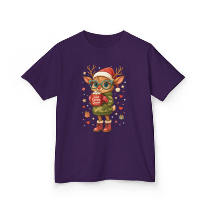 Hot Cocoa Queen Christmas T-Shirt for Girls, Cute Holiday Reindeer Tee