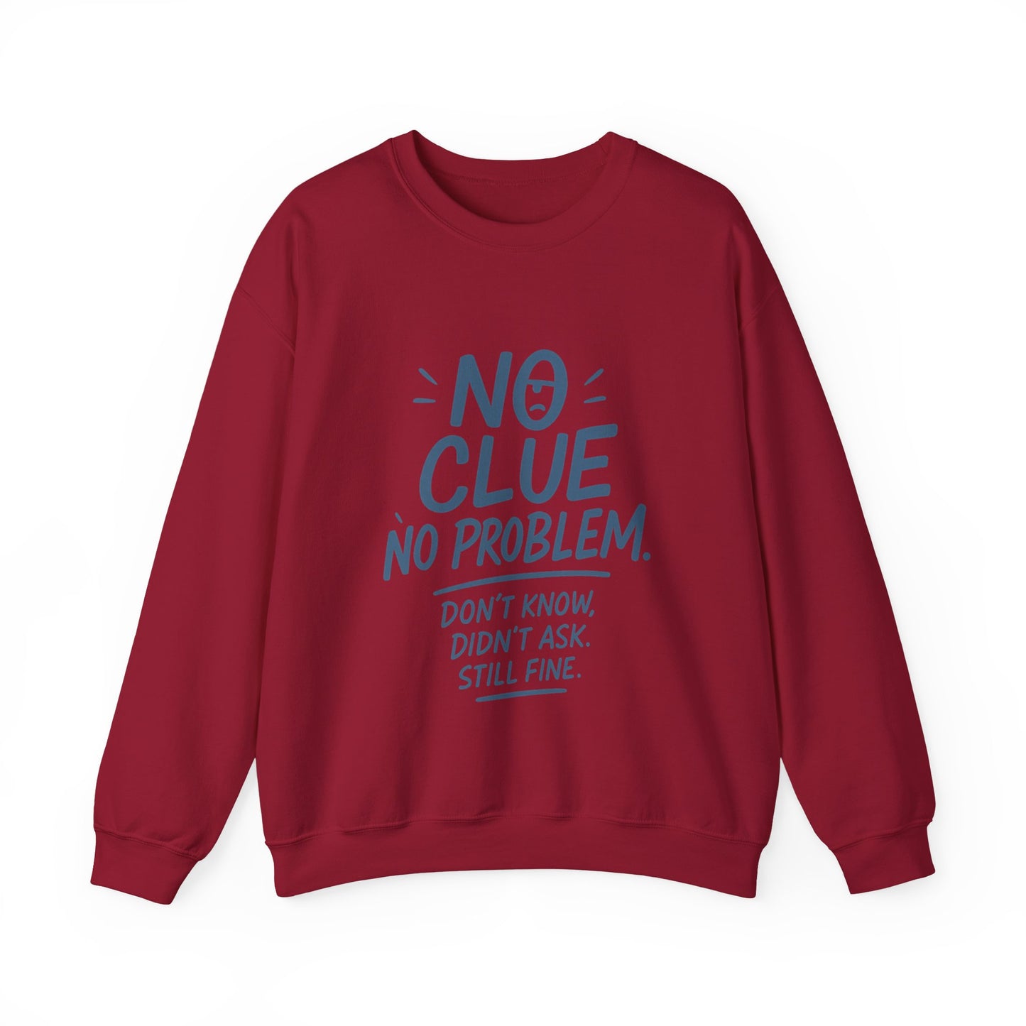 Funny Mens Crewneck Sweatshirt, No Clue No Problem Quote, Dont Know Didnt Ask, Cozy Relaxed Fit Pullover,  Funny Casual Pullover