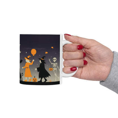 Halloween Night Parade Mug, Witches, Ghosts, Skeletons, Spooky Night Coffee Cup, Gothic Fall Gift for Her - HimCeramic Mug, (11oz, 15oz)