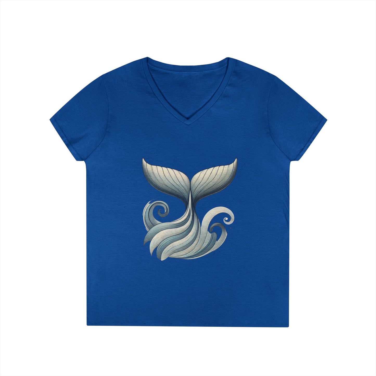 Whale Tail Ocean Wave Graphic V-Neck T-Shirt, Unisex Heavy Cotton Shirt for Sea Lovers, Ocean Lover Shirt, Summer Fashion Tee Gift