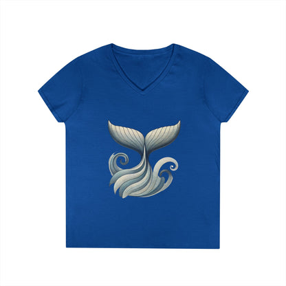 Whale Tail Ocean Wave Graphic V-Neck T-Shirt, Unisex Heavy Cotton Shirt for Sea Lovers, Ocean Lover Shirt, Summer Fashion Tee Gift