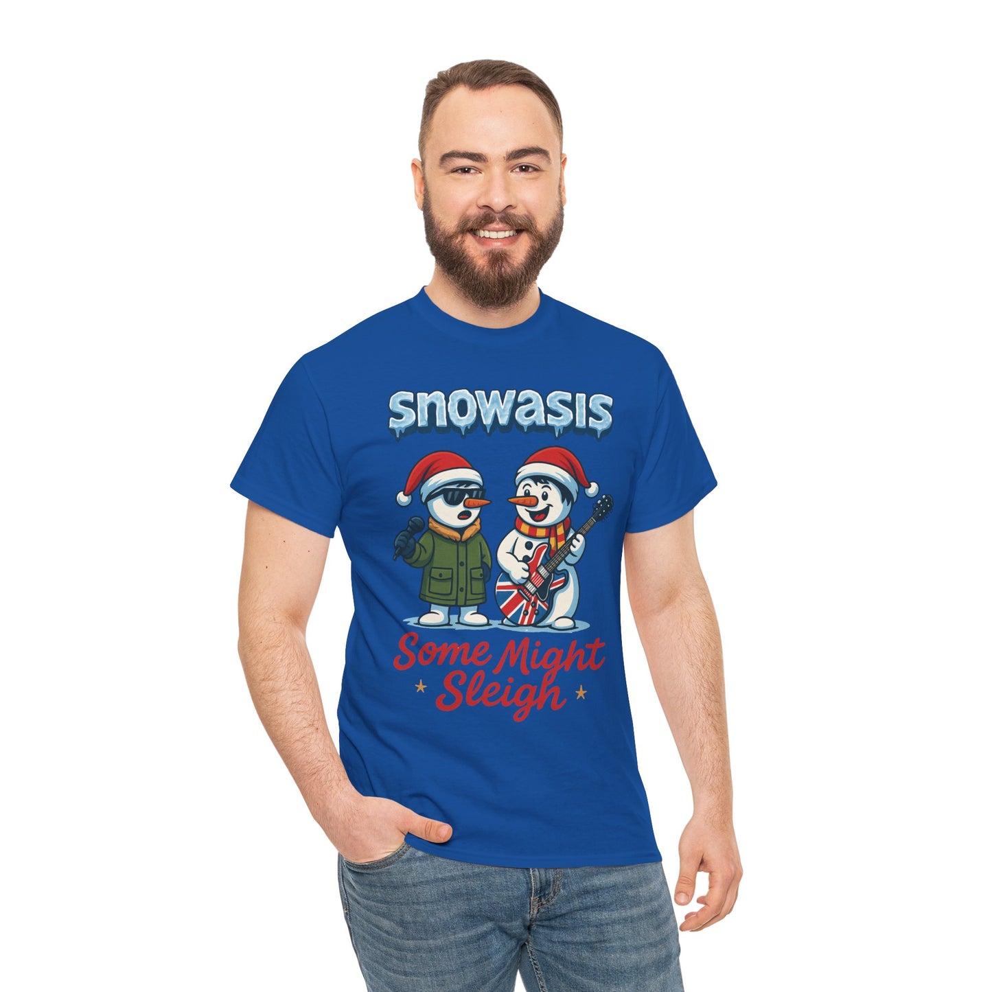 Funny Snowman Band Men's Christmas T-Shirt, Snowasis Some Might Sleigh Tee