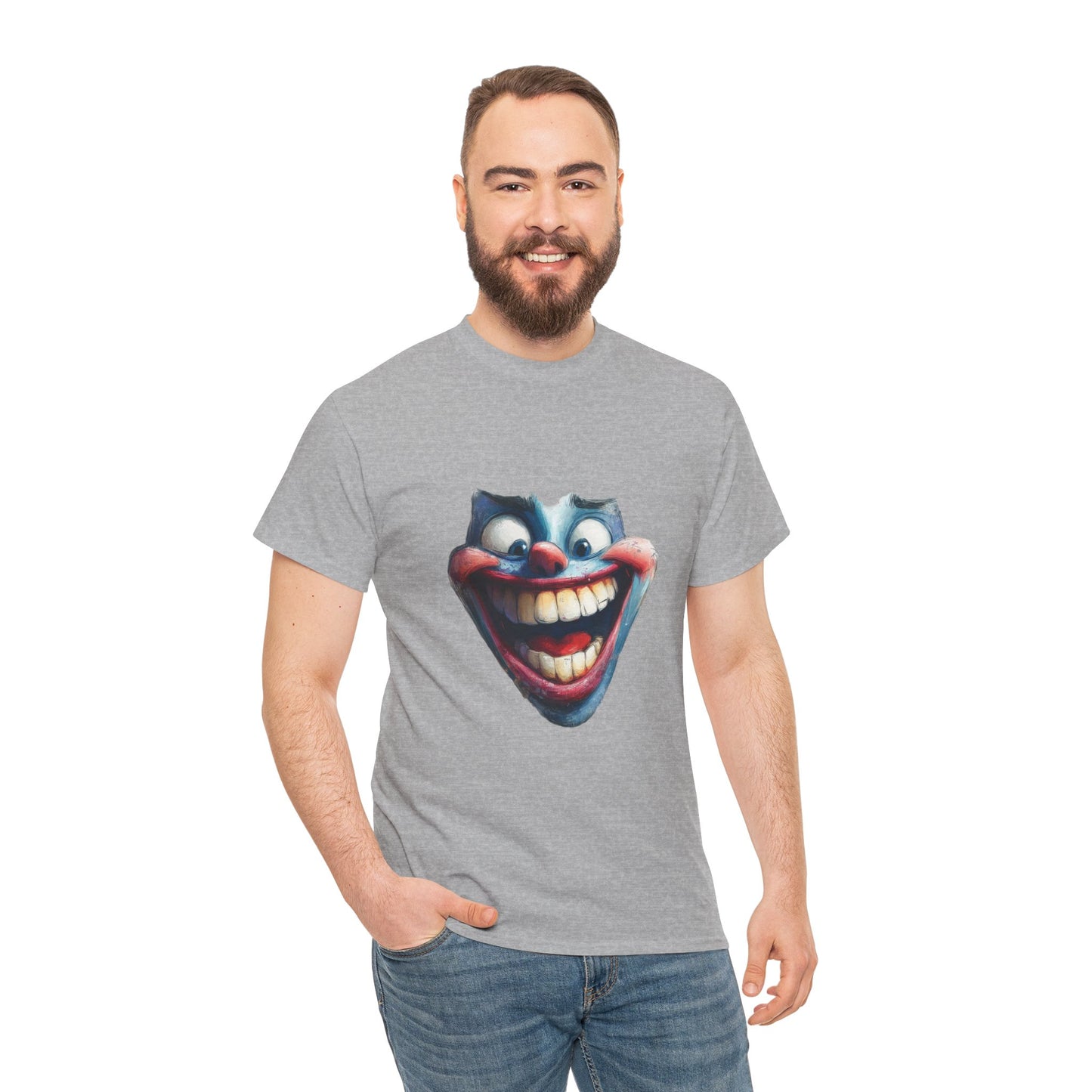 Funny Clown Face Unisex Heavy Cotton Tee, Creepy Clown Face T-Shirt, Humor T-Shirt,Clown Theme Shirt, Funny Horror Graphic Tee