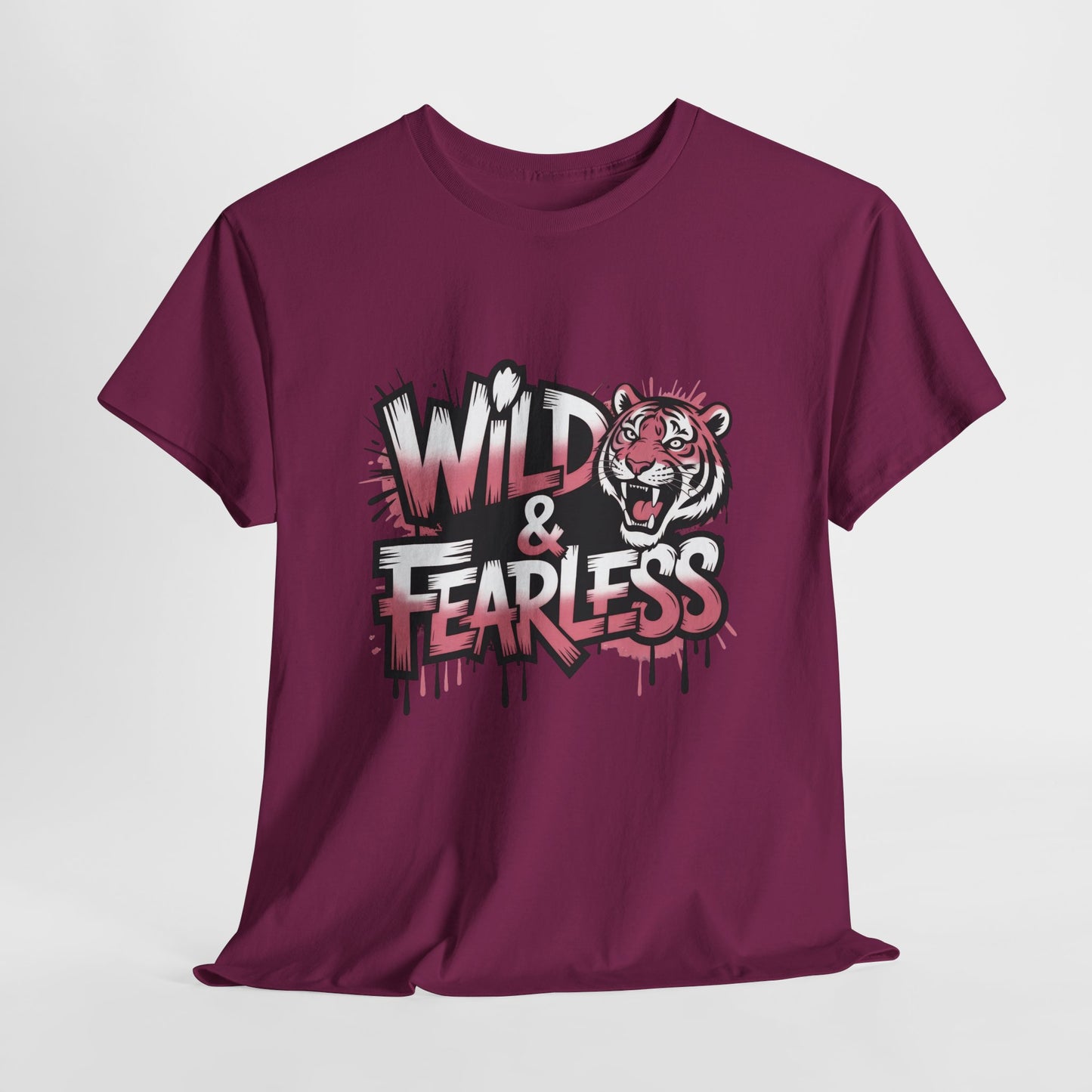 Womens Wild & Fearless T-Shirt, Tiger Graphic Graffiti Tee, Bold Urban Streetwear Top