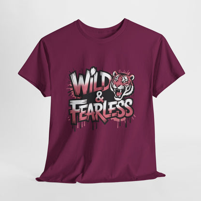 Womens Wild & Fearless T-Shirt, Tiger Graphic Graffiti Tee, Bold Urban Streetwear Top