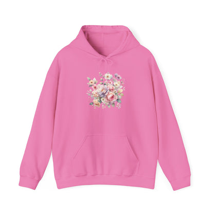 Floral Comfort Hoodie, Cozy Sweatshirt for Women, Spring Fashion, Gift for Her, Casual Everyday Wear, Soft Pastel Flower Print Sweatshirt
