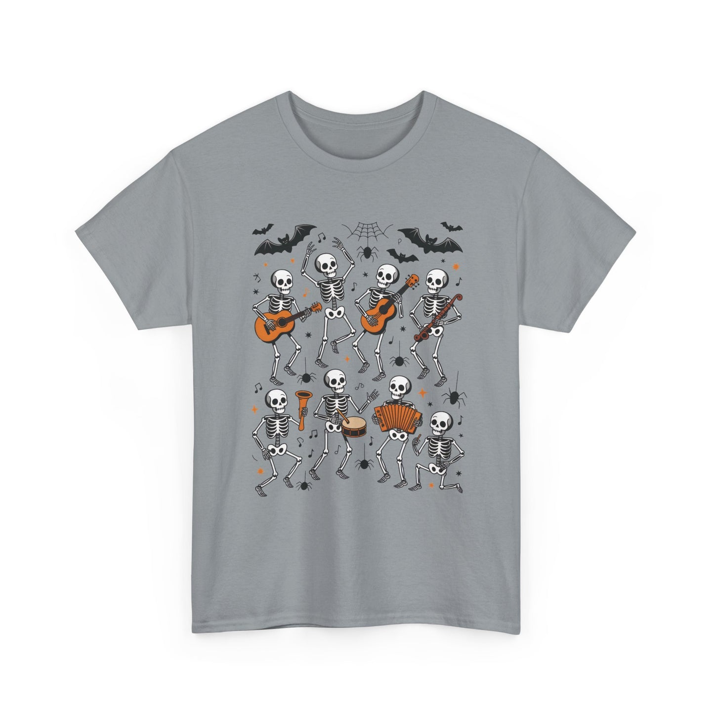 Dancing Skeleton Band Halloween T-Shirt for Men, Funny Spooky Music Tee, Rock and Roll Skeleton Shirt, Cool Halloween Party Outfit