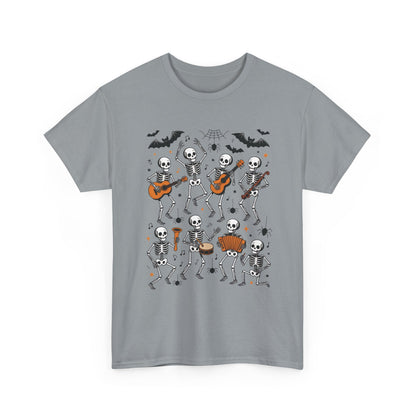 Dancing Skeleton Band Halloween T-Shirt for Men, Funny Spooky Music Tee, Rock and Roll Skeleton Shirt, Cool Halloween Party Outfit