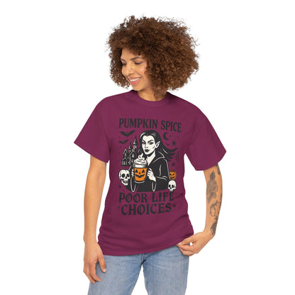 Pumpkin Spice Poor Life Choices Women's T-Shirt, Funny Vampire Coffee Halloween Graphic Tee
