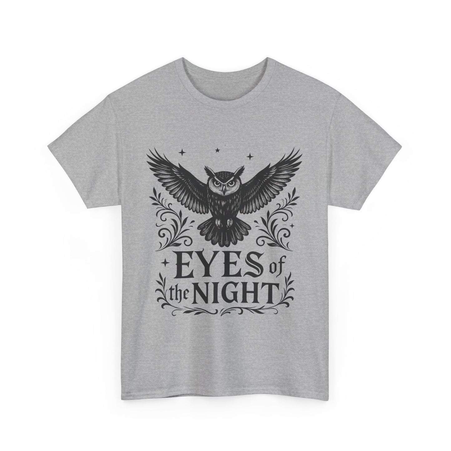 Cool Owl Graphic Unisex Heavy Cotton Tee, Flying Owl Art T-Shirt, Animal Print Tee, Gothic Bird Graphic Tee, Mens Gothic Style Shirt