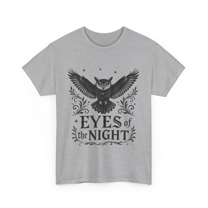 Cool Owl Graphic Unisex Heavy Cotton Tee, Flying Owl Art T-Shirt, Animal Print Tee, Gothic Bird Graphic Tee, Mens Gothic Style Shirt