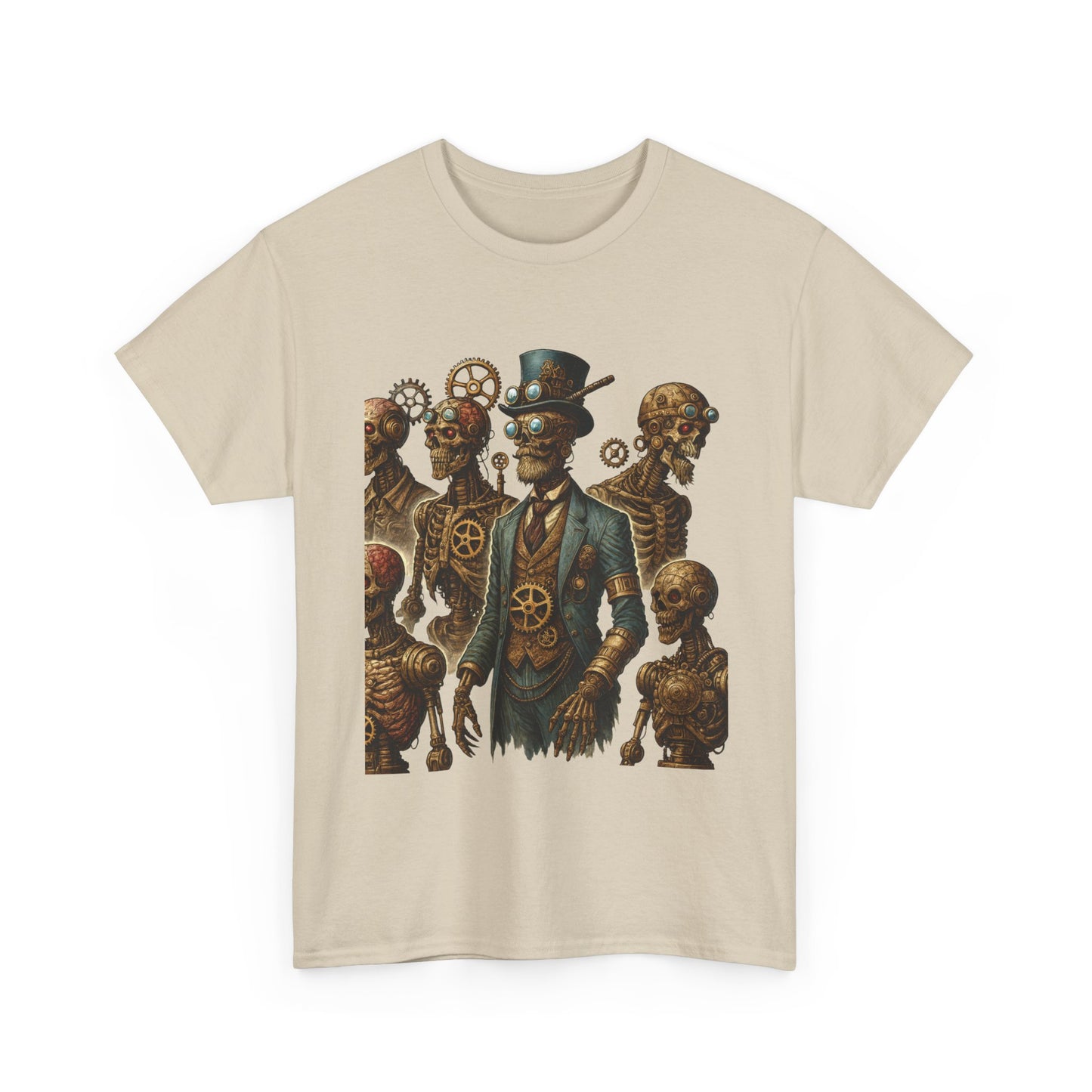 Steampunk Skeleton Gentleman T-Shirt, Vintage Mechanical Robot Skull Design, Gothic Industrial Cyberpunk Tee for Men