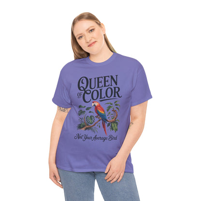 Colorful Queen Womens Tee, Fun Graphic T-Shirt, Casual Wear, Gift for Bird Lovers, Trendy Summer Apparel