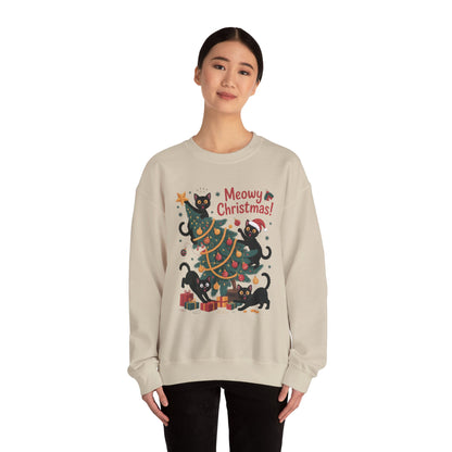 Black Cats Christmas Tree Sweatshirt, Funny Cat Lover Holiday Sweater, Cute Christmas Cat Chaos Jumper
