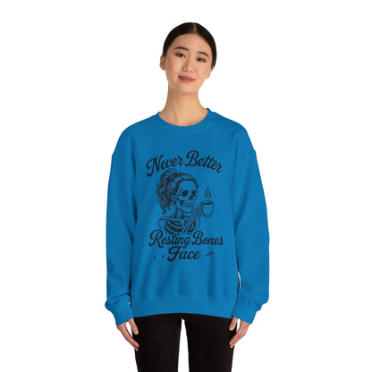 Skull Coffee Lovers Crewneck Sweatshirt, Womens, Perfect for Halloween, Cozy Outfit, Gift for Friends, Relaxing Days, Coffee Enthusiasts