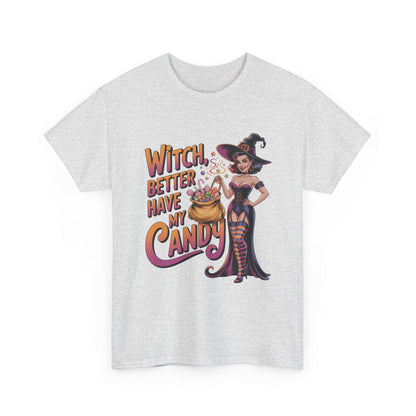 Witch Better Have My Candy Halloween T-Shirt for Women, Funny Spooky Witch Tee, Retro Pin-Up Halloween Shirt, Sassy Fall Party Top