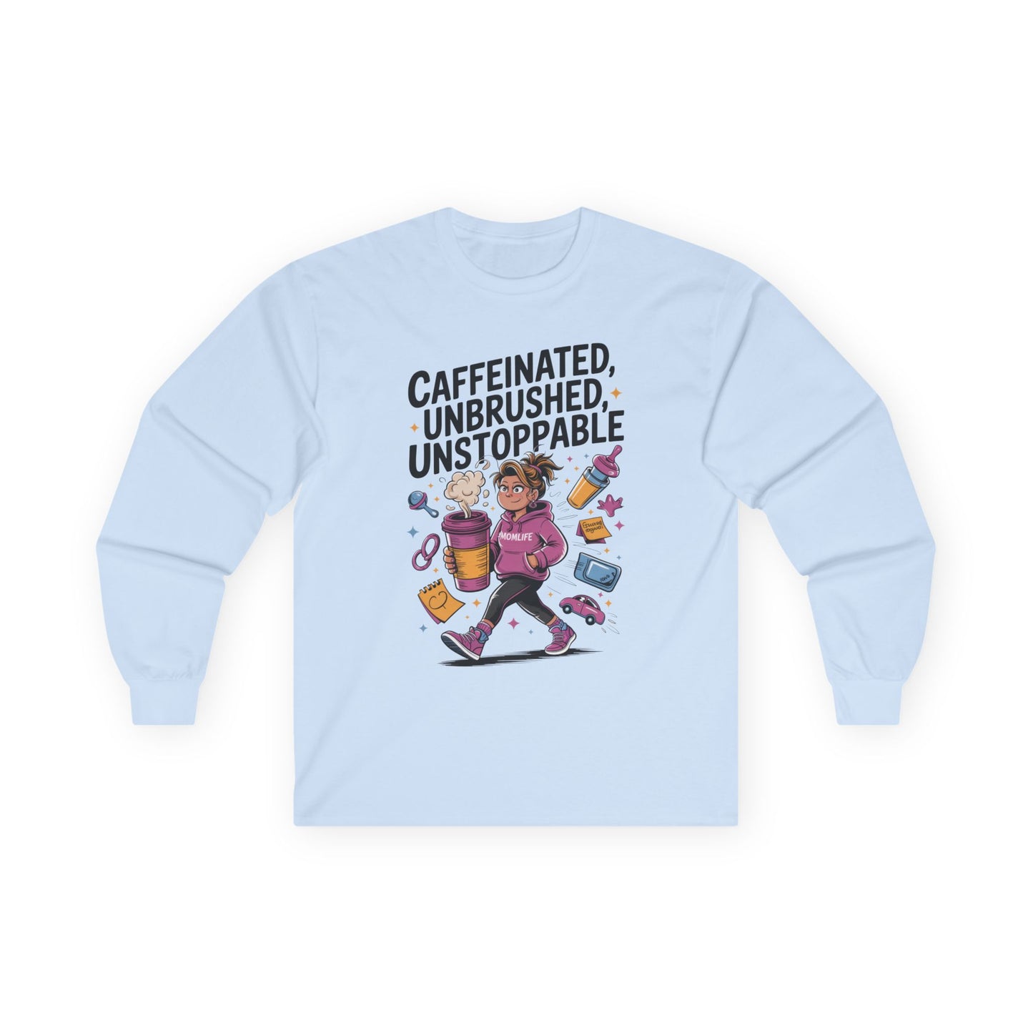 Caffeinated Mom Long Sleeve, Mother's Day Gift,New Mother Tired Mother Gift, Coffee Lover Gift, Coffee Addict Mom Long Sleeve Tee