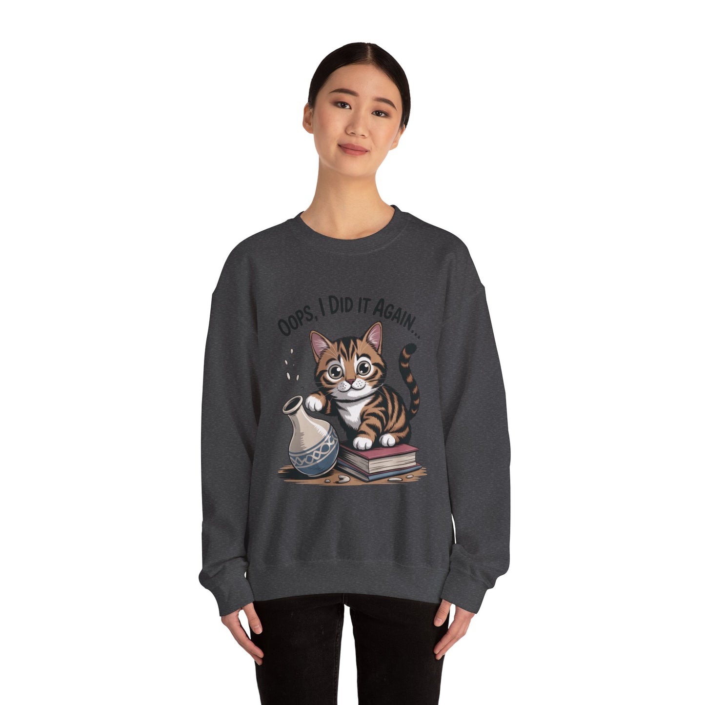 Cute Cat Oops! I Did It Again Sweatshirt, Funny Pet Lover Gift, Cozy Crewneck for Cat Moms, Purrfect for Birthdays, Casual Wear