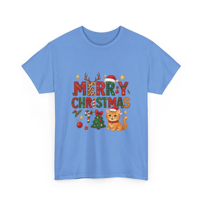 Merry Christmas Cat Shirt, Cute Holiday Cat Lovers Tee for Women