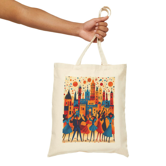 Colorful Dance Scene Cotton Canvas Tote Bag, Eco-Friendly Shopping Bag, Artsy Gift, Everyday Use Tote, Festival Tote Bag, Stylish Beach Bag